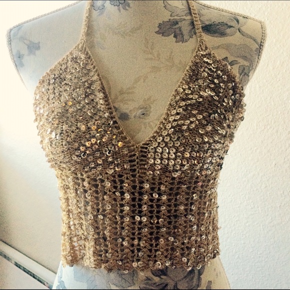 Tops - Gold knit beaded bustier ️NWOT