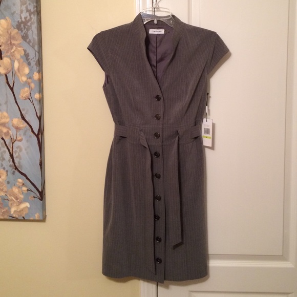 NWT Calvin Klein Gray Button-Down Mid-Calf Dress