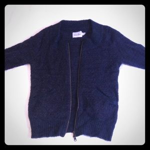 Steven Alan navy/purple knit wool zip cardigan