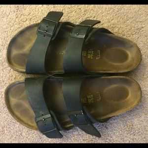 Black leather Birkenstocks