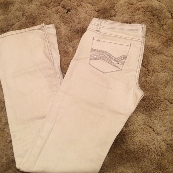 White embellished bootcut jeans