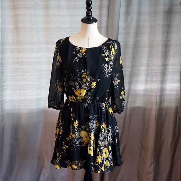 Black floral print dress
