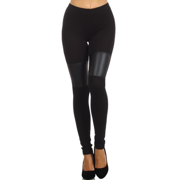 leather patch leggings