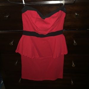 Red and black peplum dress