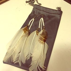 BOHO white feather earrings
