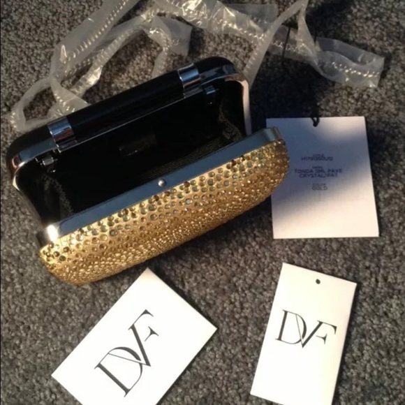 NWT Diane von Furstenberg Crystal Gold Clutch - Picture 3 of 4