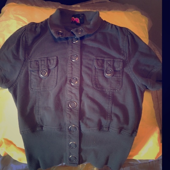 Army green medium button up.