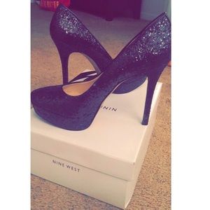Black sequenced heels Worn once for New Years