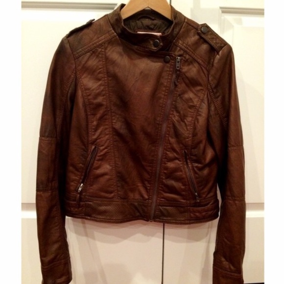 Brown Faux Leather Motorcycle Jacket - Picture 2 of 4