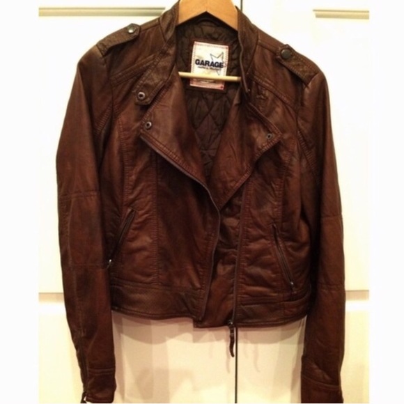 Brown Faux Leather Motorcycle Jacket - Picture 3 of 4