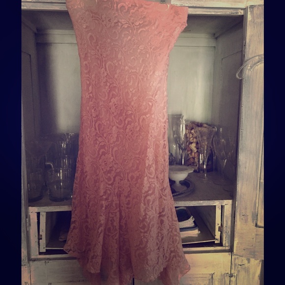 Arden B handkerchief hem lace pink dress