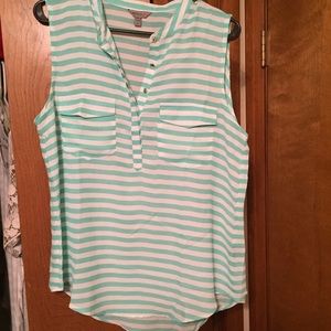 Mint and whited striped blouse