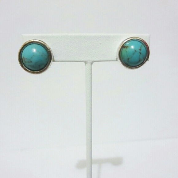 Trifari Silver Tone Turquoise Stud Earrings