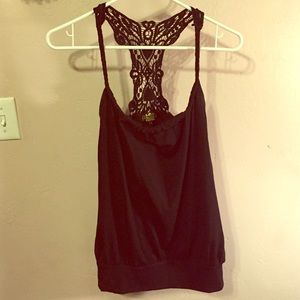 Lace back, black tank top