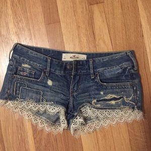 Hollister lace trimmed denim shorts