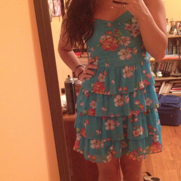 Turquoise Blue and Floral Summer Dress - Picture 1 of 3