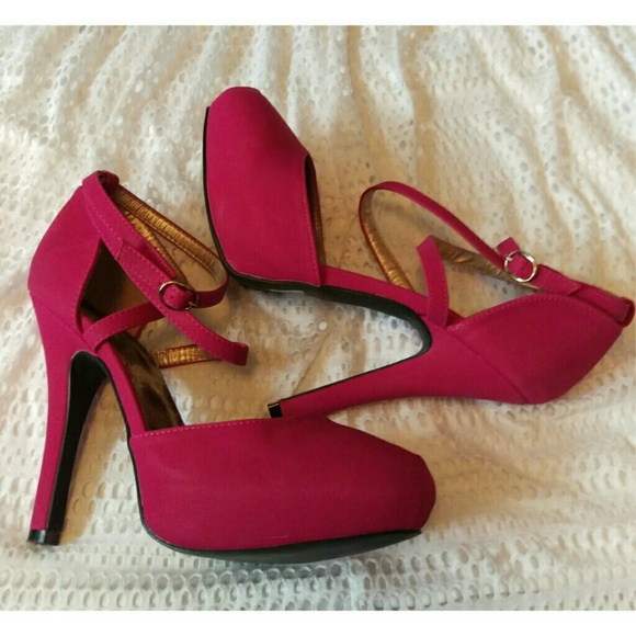 Fuchsia Pink Ankle Strap Heels - Qupid