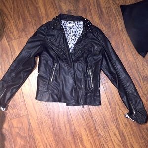 black faux leather studded jacket