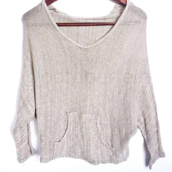 NWOT Brandy Melville Knit Hoodie Thin Beige - Picture 2 of 2