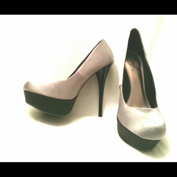 Qupid Silver Satin Platform Heels