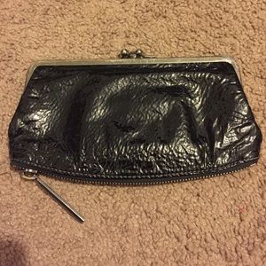 shiny black hobo wallet