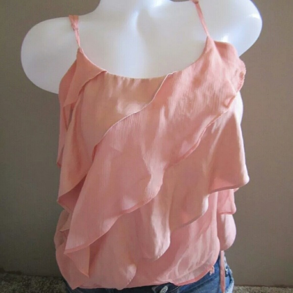 American Eagle Pink Ruffled Chiffon Angled Cami