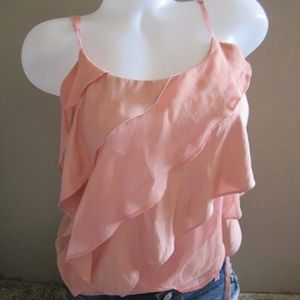 American Eagle Pink Ruffled Chiffon Angled Cami
