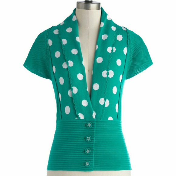 Modcloth Craft Shop Green Polka Dot Cardigan
