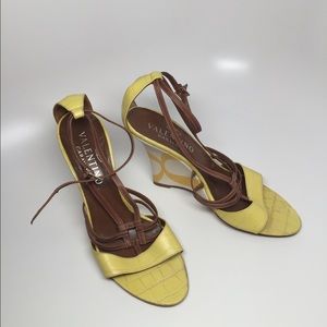 Valentino Garavani Yellow & Brown Wedge Heel Shoes