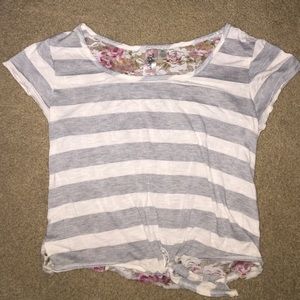 Striped and Flower Lace top
