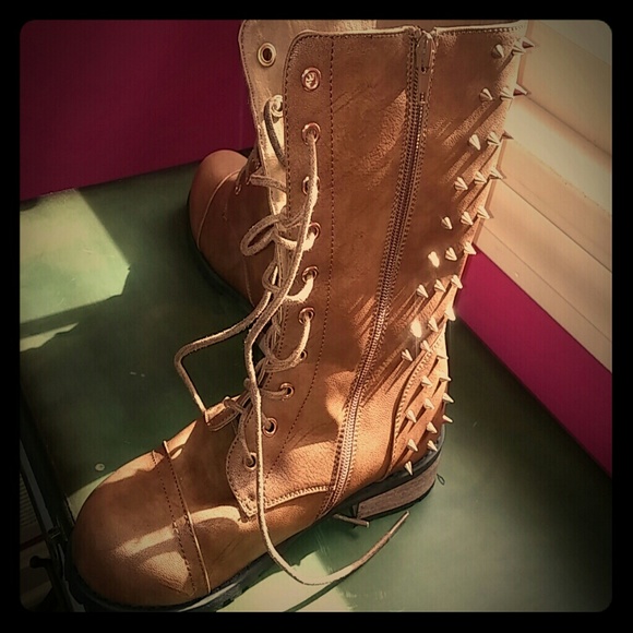 Torrid brown combat boots with gold spike studs