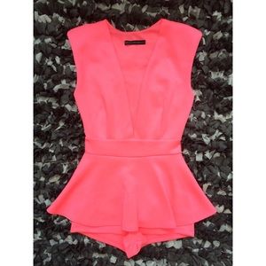Neon Pink V Neck Romper NWOT