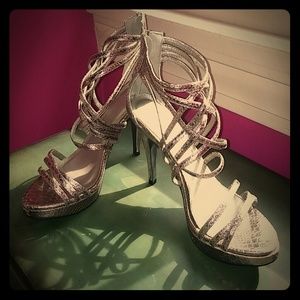 Torrid silver strappy heels with zipper
