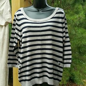 grey and navy blue striped sweater
