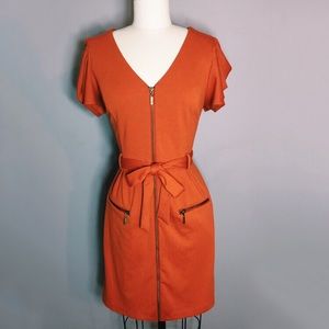 Burnt Orange Jessica Simpson Zip-Front Dress