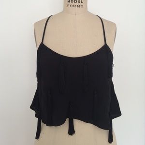 NWT BARCELONA BLACK FRINGE TOP REFORMATION SIZE S