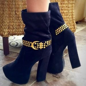 Black 80's style mid calf boot