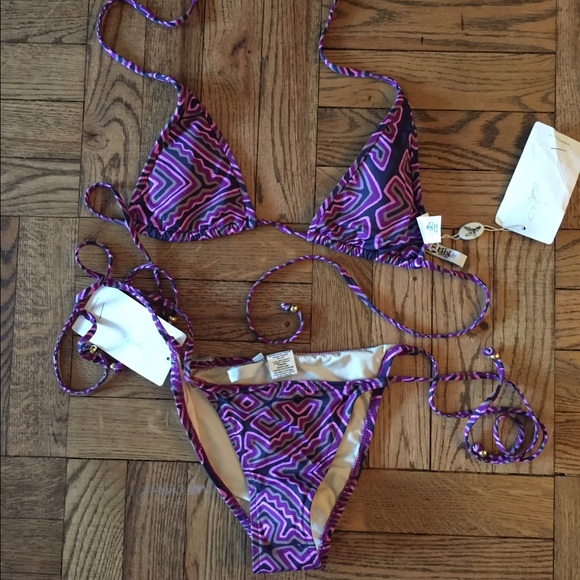 Tibi string bikini purple navy XS top, S bottom