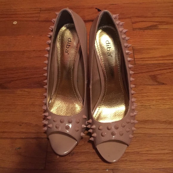 Diba Nude Pink Spiked Peep Toe Pumps
