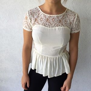 IVORY LACE PEPLUM TOP