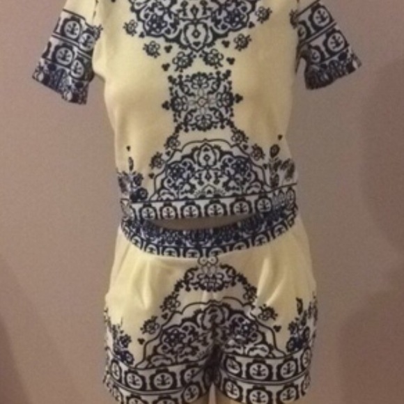 White and blue 2 piece outfit