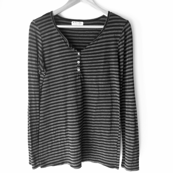 Michael Stars Heather Stripe Henley Shirt - Picture 2 of 4