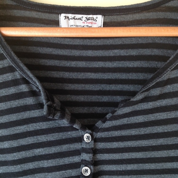 Michael Stars Heather Stripe Henley Shirt - Picture 3 of 4