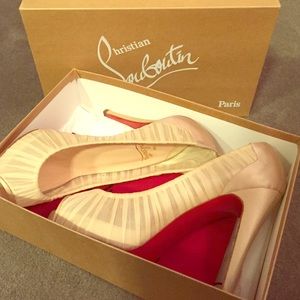 Christian Louboutin Crepe Satin Beige Heels