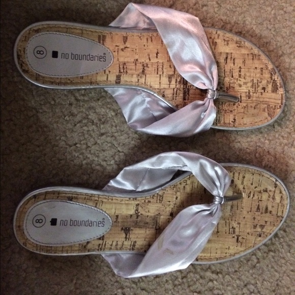 Silver silky flip flops