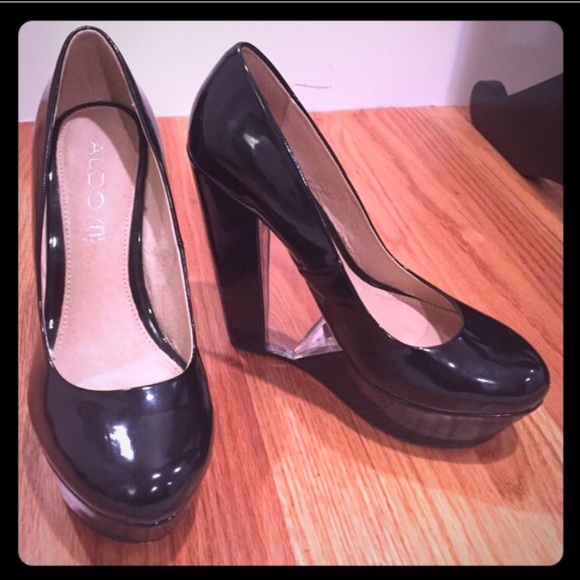 Aldo black  leather platform wedges