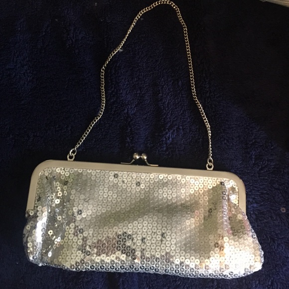 Loft silver sequin clutch