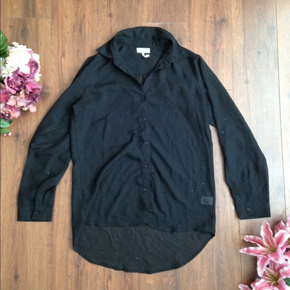 🔆HOLD🔆Kirra Black Studded Sheer High-low Shirt