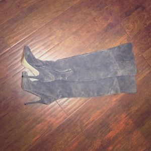 Grey suede thigh high boots
