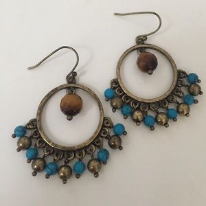 Lia Sophia tiger eye, turquoise & brass earrings